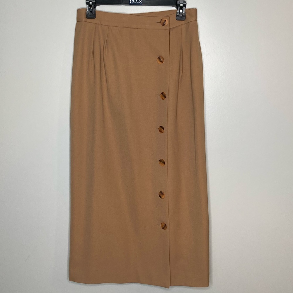Jos A Bank Vintage 90s Wool Camel Button Down Midi Skirt S